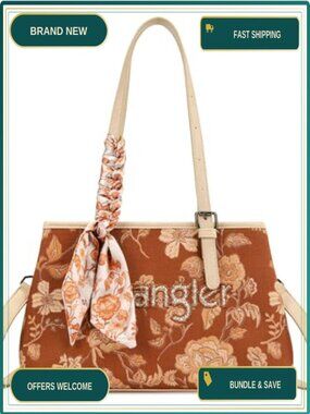 Wrangler Floral Satchel PU Leather Purse Detachable Crossbody Strap